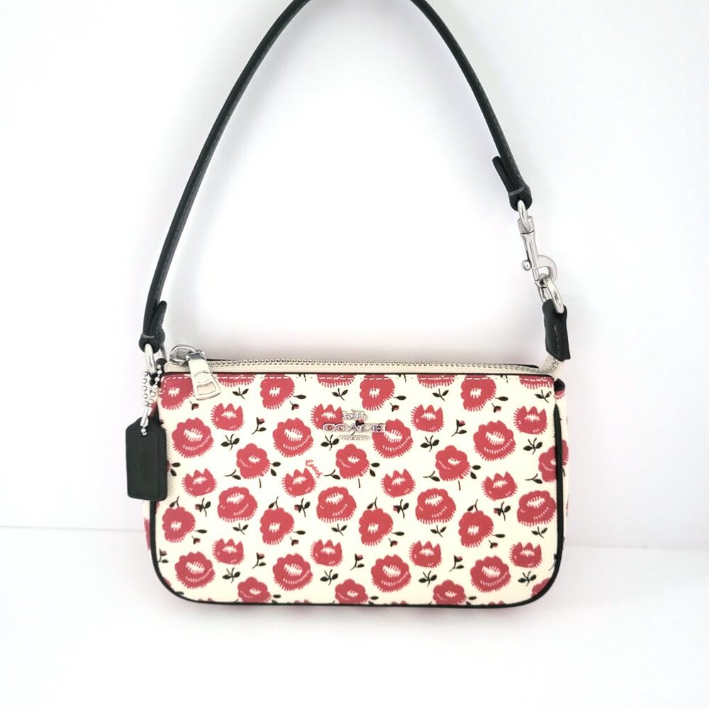 Coach CBM74 Nolita 19 Floral Print Small Handbag Clutch Chalk Black